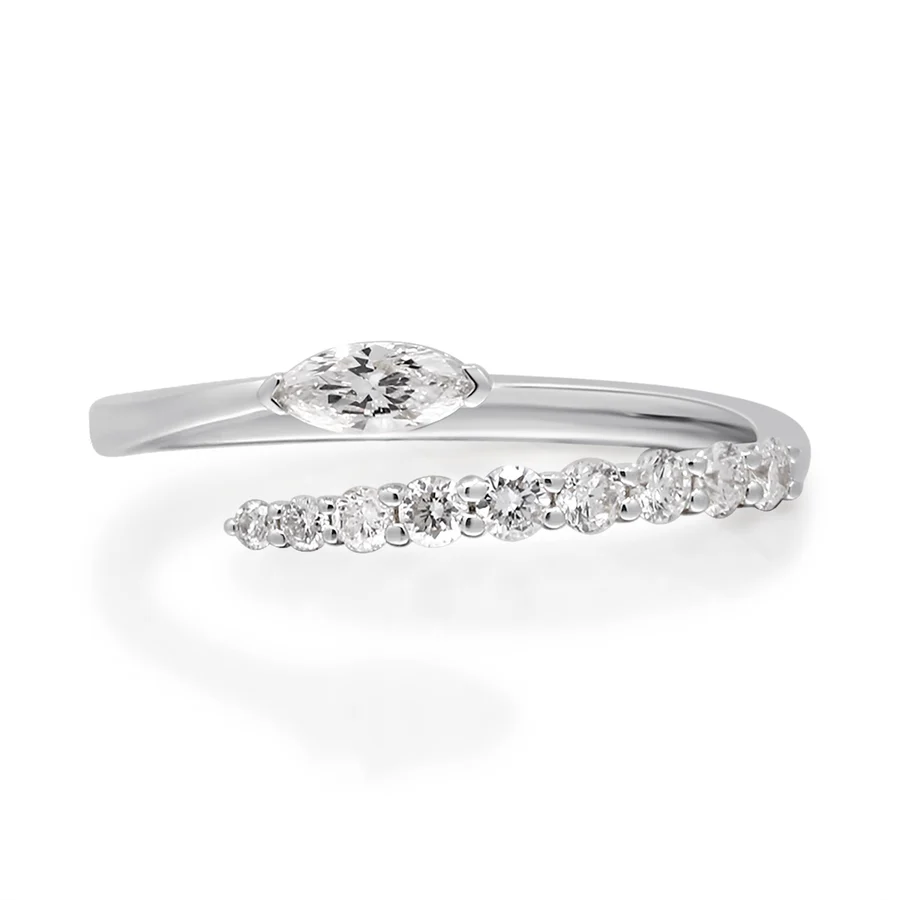 CIR10- 14K White Gold Tapered Coil 0.58CT Diamond Adjustable Ring