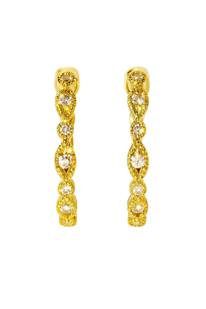 LA15- 14KY Marquise & Round Shapes Dotted Edges Earrings