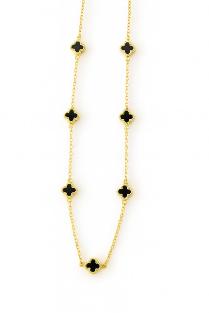 IMS9-14KY Black Onyx Mini Clovers Necklace