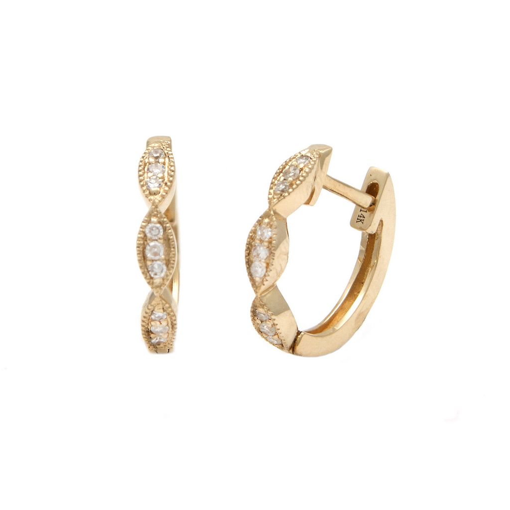 195N - 14KY Mini Filigree Hoop Diamond Earrings