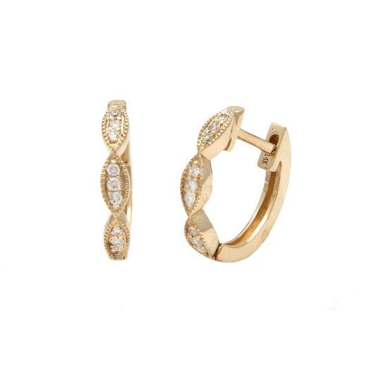 195N - 14KY Mini Filigree Hoop Diamond Earrings