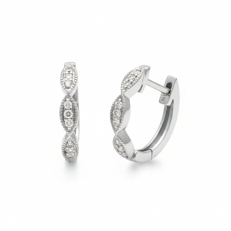 195N - 14KY Mini Filigree Hoop Diamond Earrings