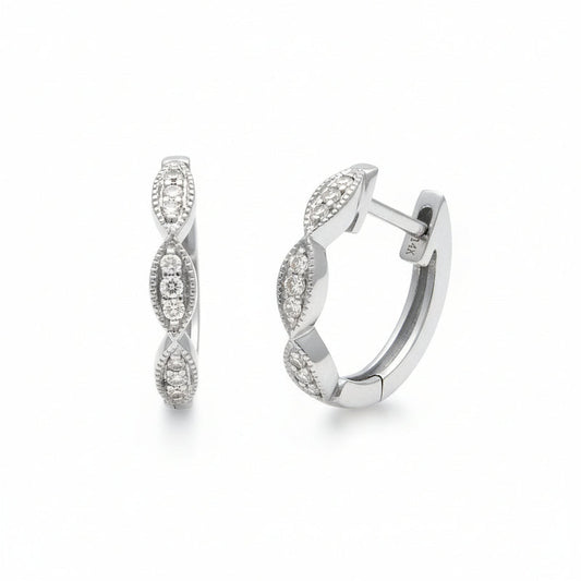 195N - 14KY Mini Filigree Hoop Diamond Earrings