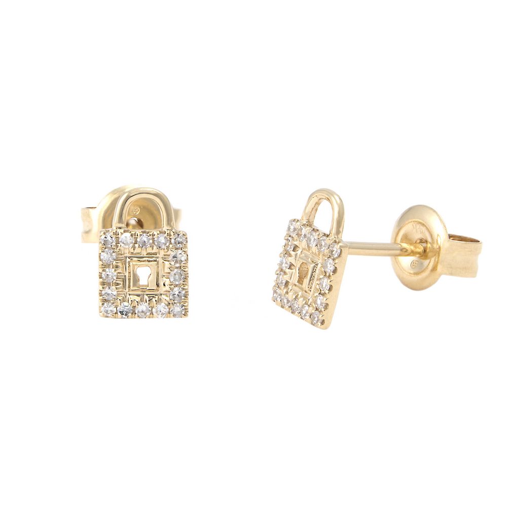 IMS01 - 14KY Pave Diamonds Padlock Stud Earrings