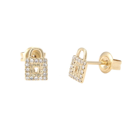 IMS01 - 14KY Pave Diamonds Padlock Stud Earrings