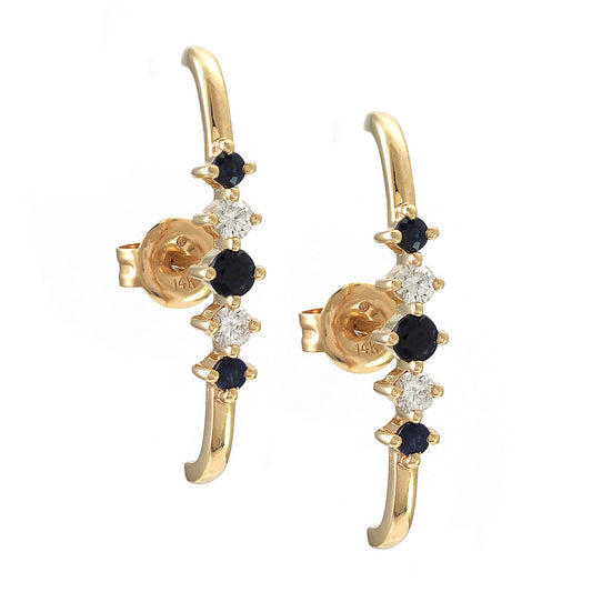300N - 14KY Natural Blue Sapphire & Diamond Climber Earrings
