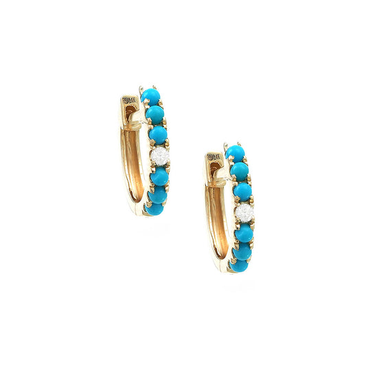 190N - 14KY Natural Turquoise & Diamond Hugie Earrings