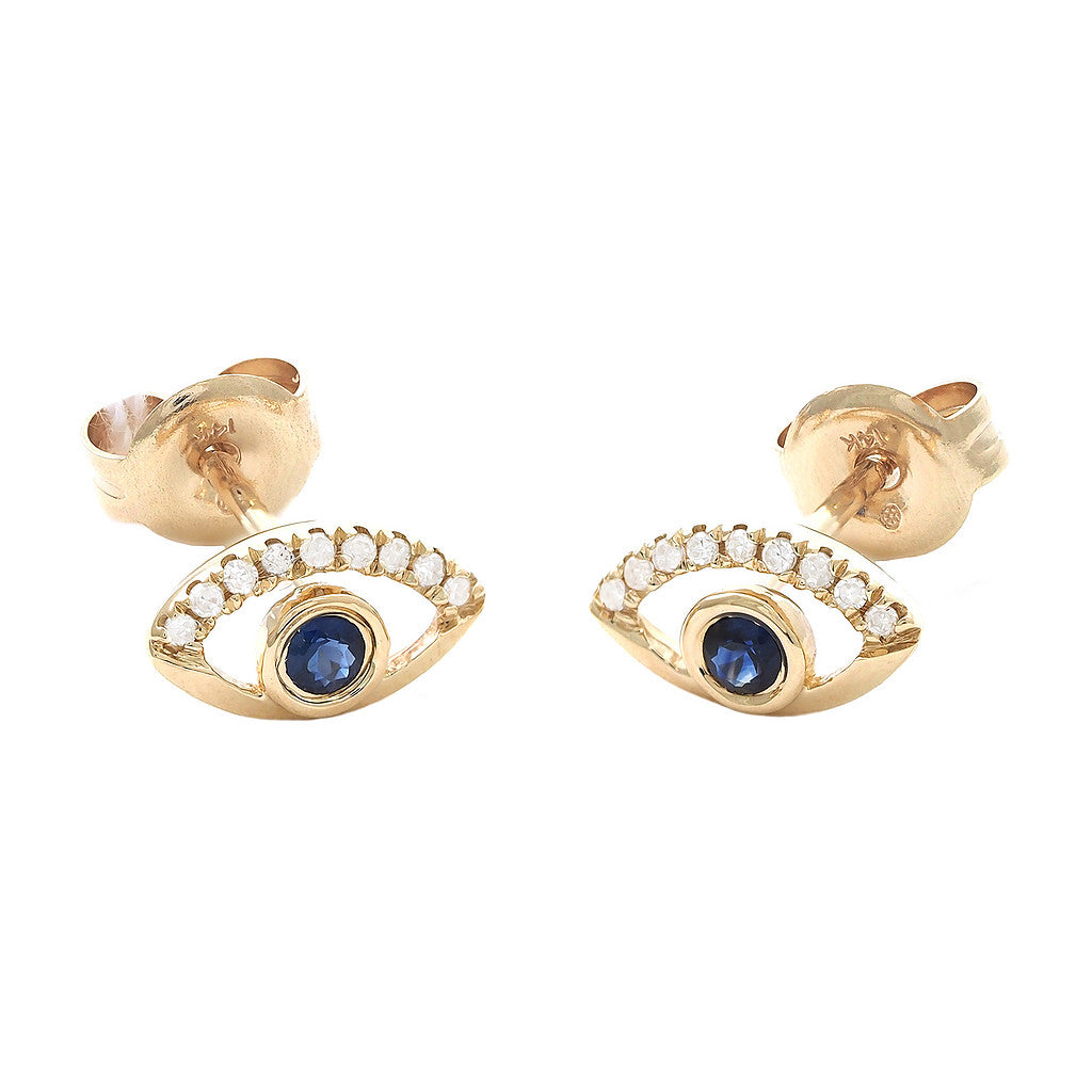 150N- 14KY Evil Eye Natural Blue Sapphire Diamonds Earrings