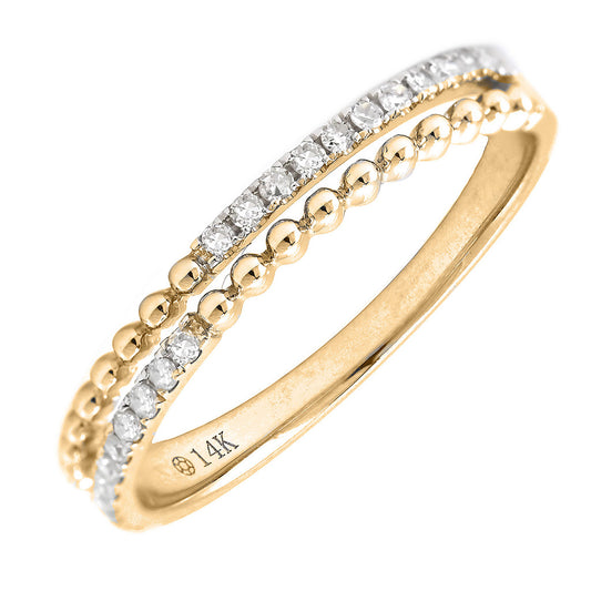 260N- 14KY Pave Diamonds & Mini Beads Double Stackable Ring