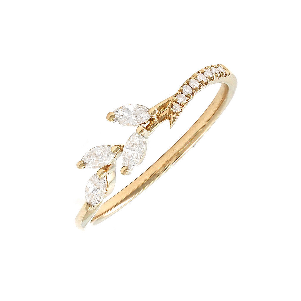 430N- 14KY Marquise & Round Diamonds Leafy Ring