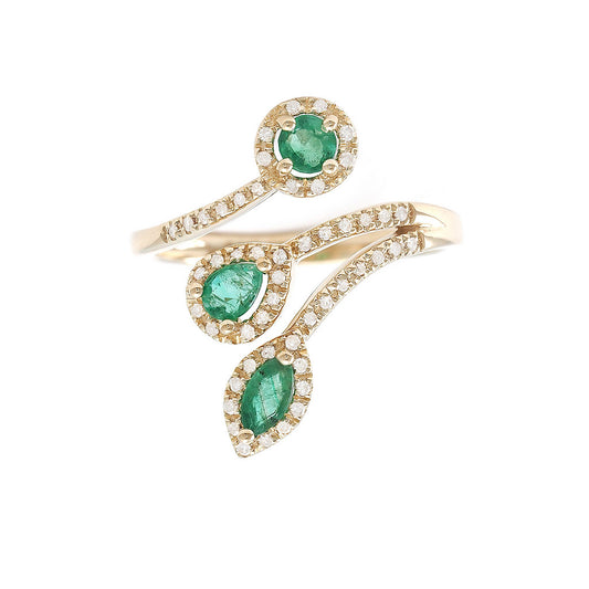 480N- 14KY Pear, Round & Marquise Natural Emerald Ring with Pave Details