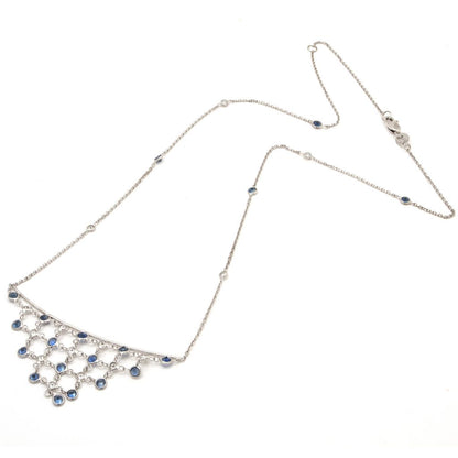 650N - 14K White Gold Round Bezel Sapphire & Diamonds Bib Necklace (Length: 16″+2″)                       Necklaces