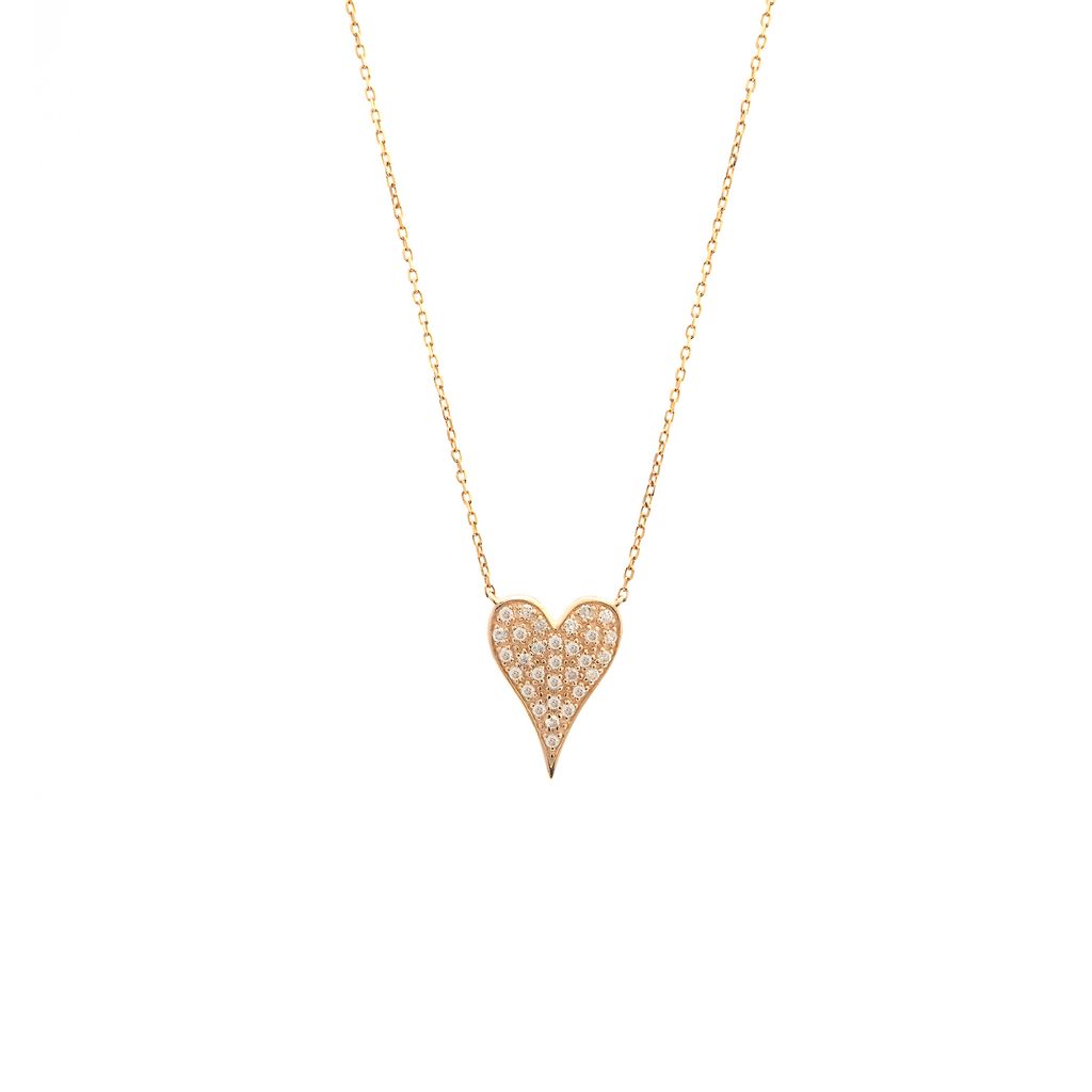 280N - 14K Yellow Gold Heart Pave Diamond Necklace (Length 16″+2″)