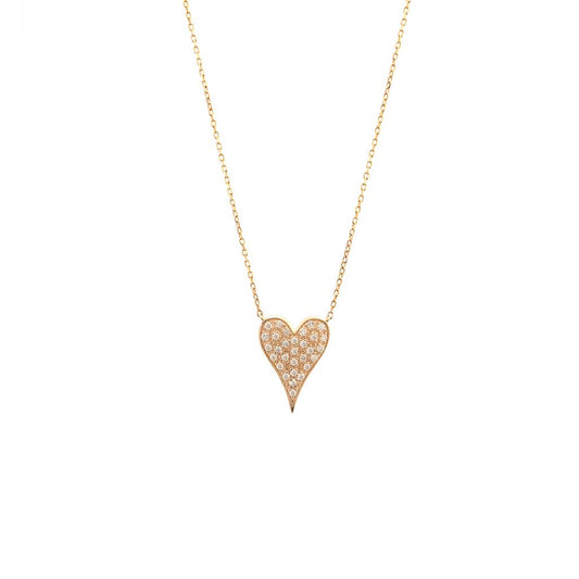 280N - 14K Yellow Gold Heart Pave Diamond Necklace (Length 16″+2″)