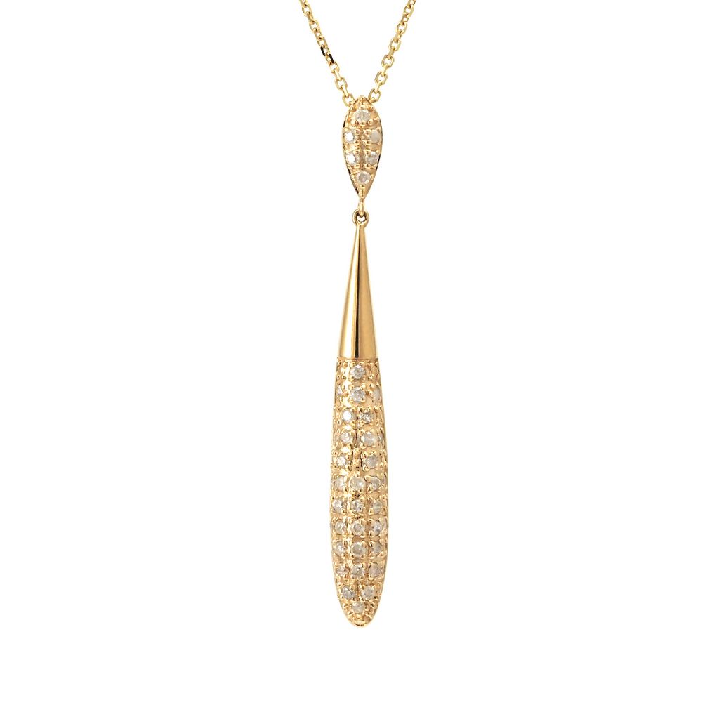 350N - 14KY Elongated Diamond Drop Necklace (Length 16+2″)