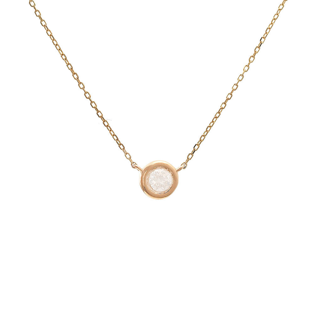 160N 14KY Round, 0.15ct Natural Diamond Set in Bezel Necklace