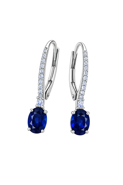 CIR12- 14K White Gold Diamond and Sapphire Earrings