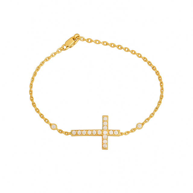 LA1 - 14KY Slanted Diamond Cross Bracelet