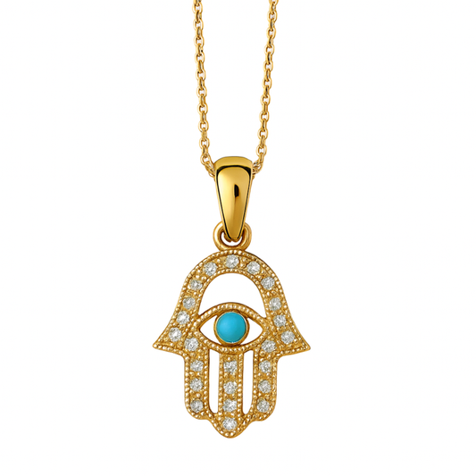 LA7- 14KY Hand of Fatima with diamonds and turquoise