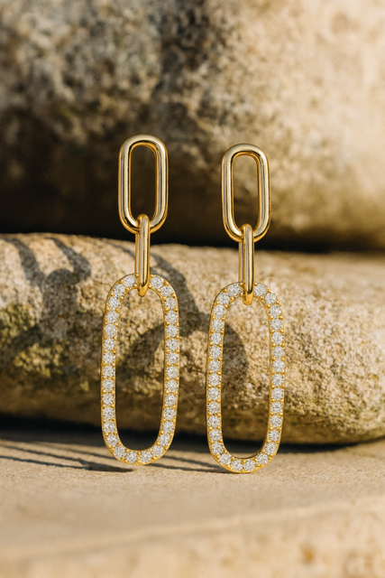 530N - 14KY Paper Clip Pave Diamond Dangle Earrings