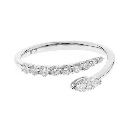 CIR10- 14K White Gold Tapered Coil 0.58CT Diamond Adjustable Ring