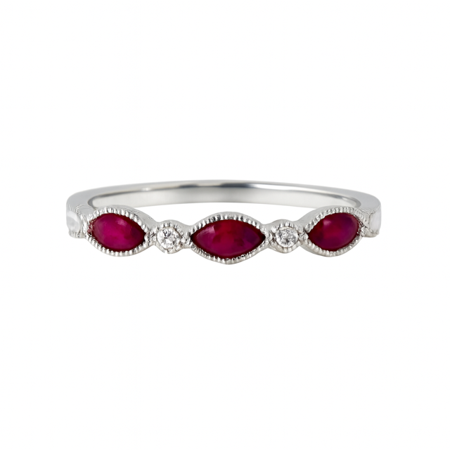 LA4- 14KW Marquise Natural Ruby Diamonds Stackable Ring