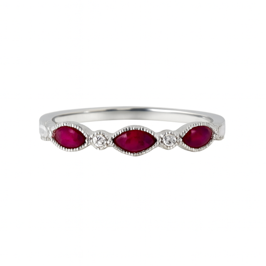 LA4- 14KW Marquise Natural Ruby Diamonds Stackable Ring