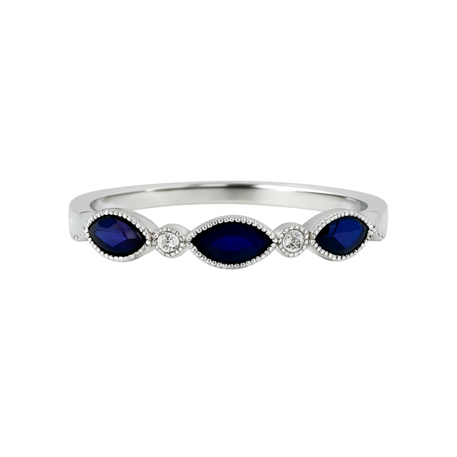 LA5- 14KW Marquise Natural Sapphires & Diamonds Stackable Ring