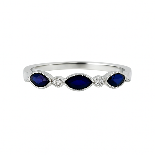 LA5- 14KW Marquise Natural Sapphires & Diamonds Stackable Ring