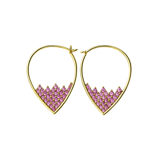 IJD- 14KY Pointy Oval Pink Sapphire Earrings
