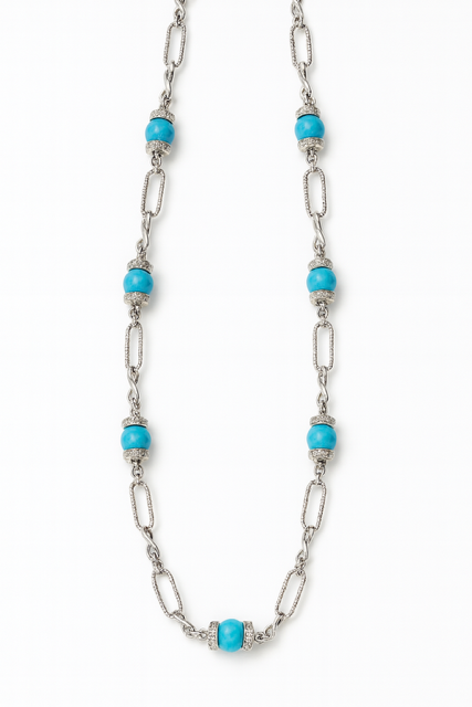 SIL16- Silver Turquoise Necklace with Diamonds Rondels