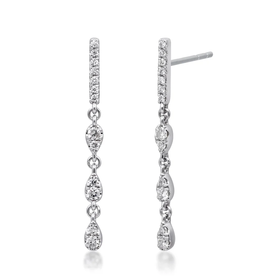 CIR02 - 14KW 3 Natural Diamonds Bezels Drop Earrings