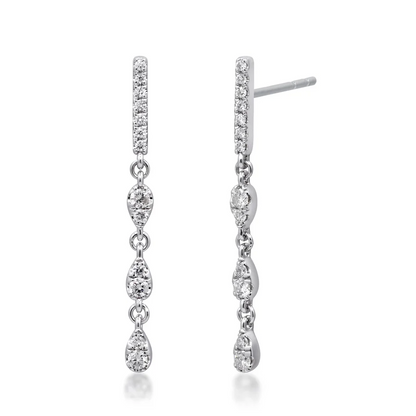 CIR02 - 14KW 3 Natural Diamonds Bezels Drop Earrings