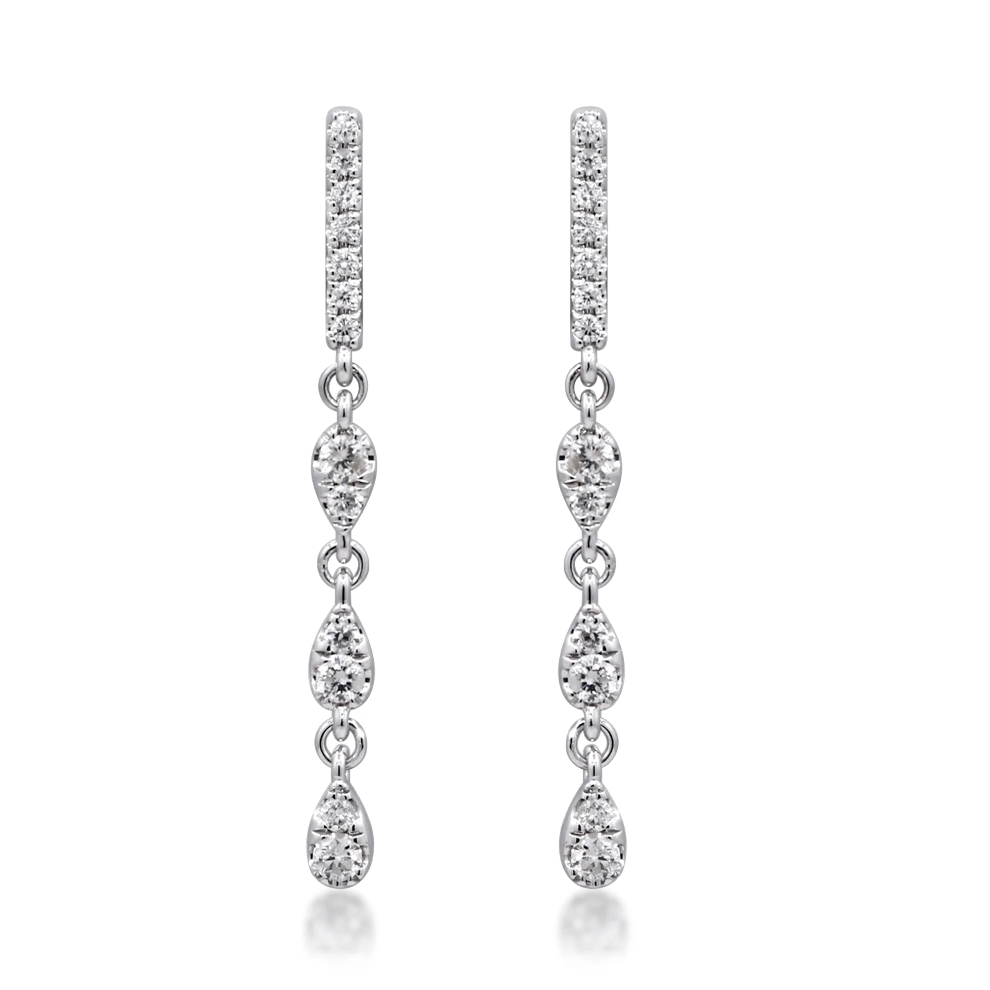 CIR02 - 14KW 3 Natural Diamonds Bezels Drop Earrings