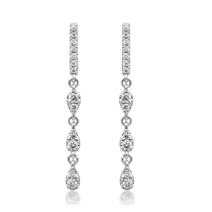 CIR02 - 14KW 3 Natural Diamonds Bezels Drop Earrings