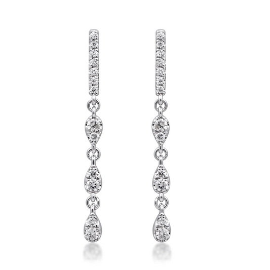 CIR02 - 14KW 3 Natural Diamonds Bezels Drop Earrings