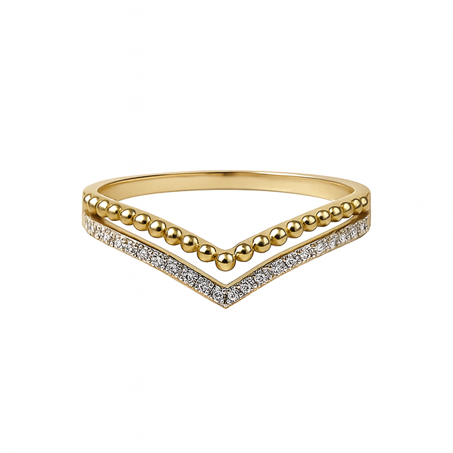 LA2- 14KY Double "V" diamonds & Beads ring