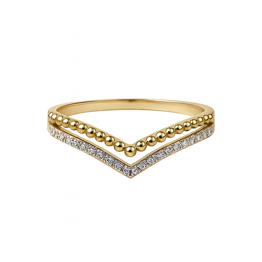 LA2- 14KY Double "V" diamonds & Beads ring