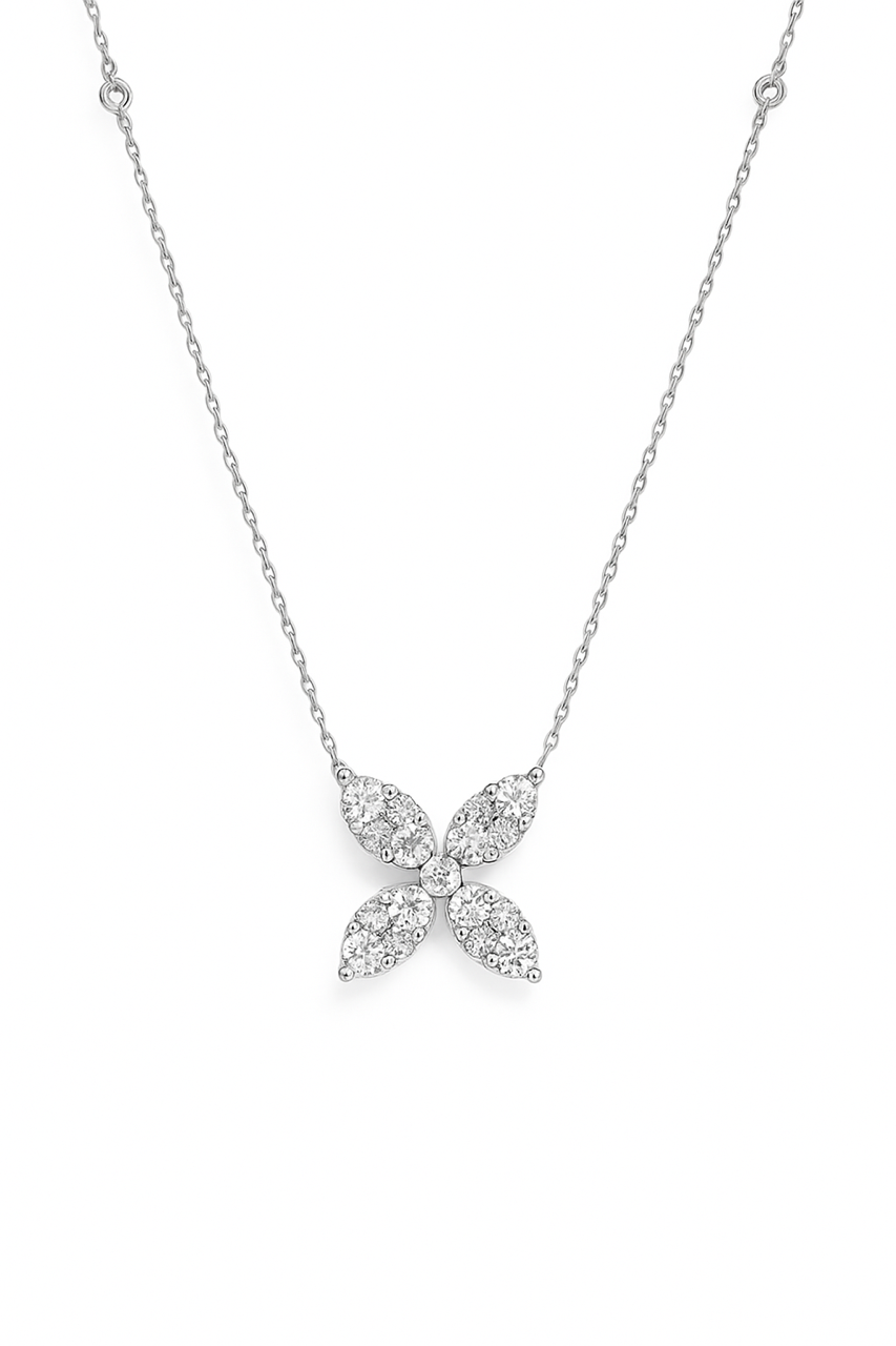 CIR9- 14KW Four-Leaf Marquise Cluster Necklace