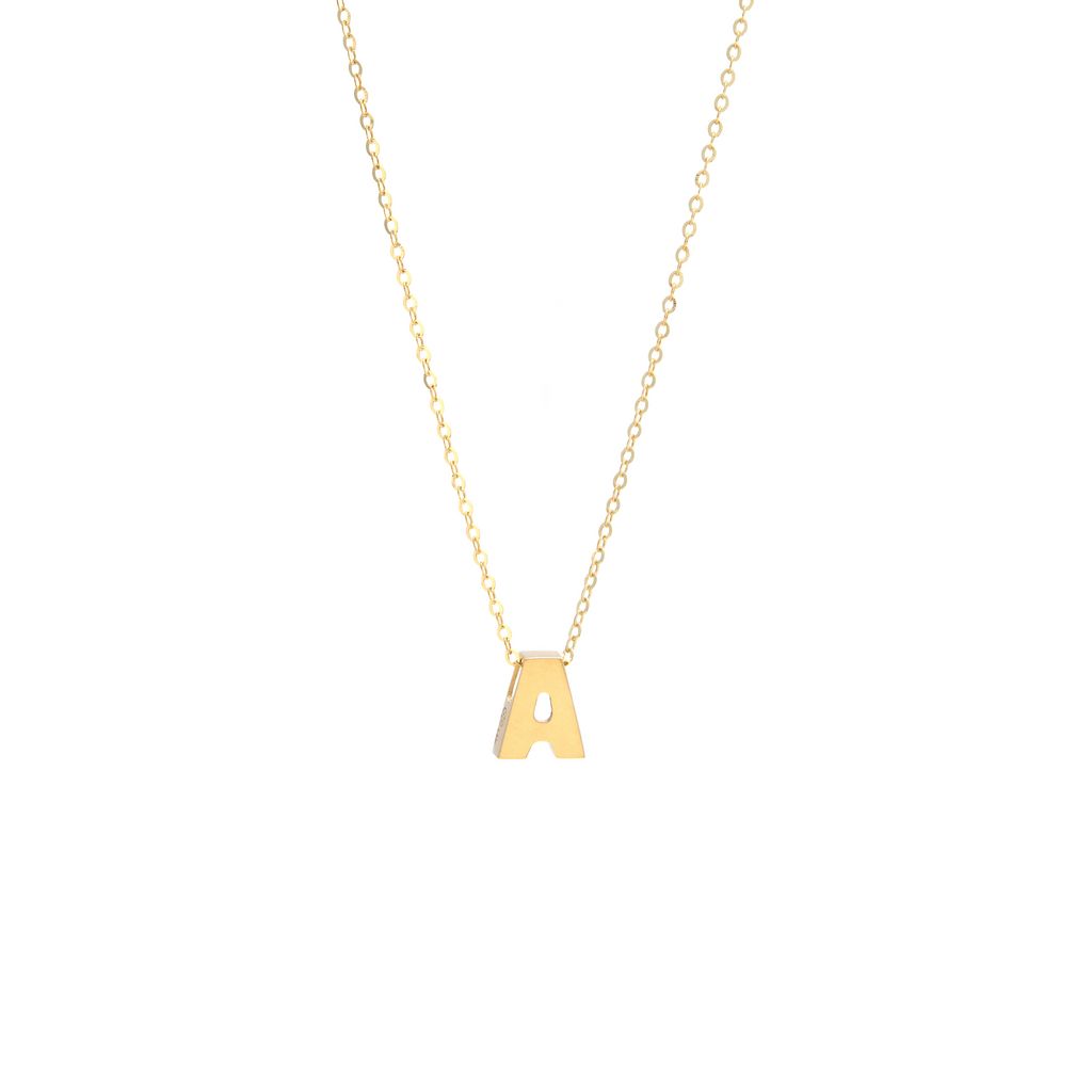 100C- 14K Yellow Gold Block "A" Initial Necklace