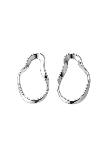 SIL15- Silver Wavy Oval Earrings