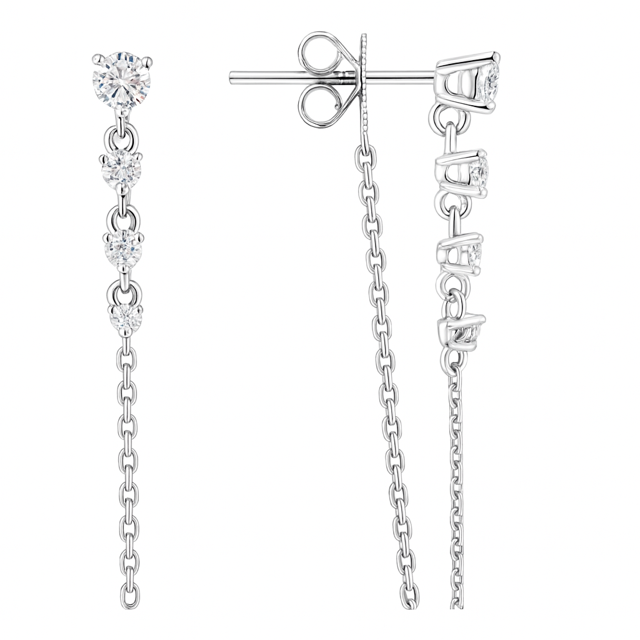 CIR02 - 14KW 3 Natural Diamonds Bezels Drop Earrings